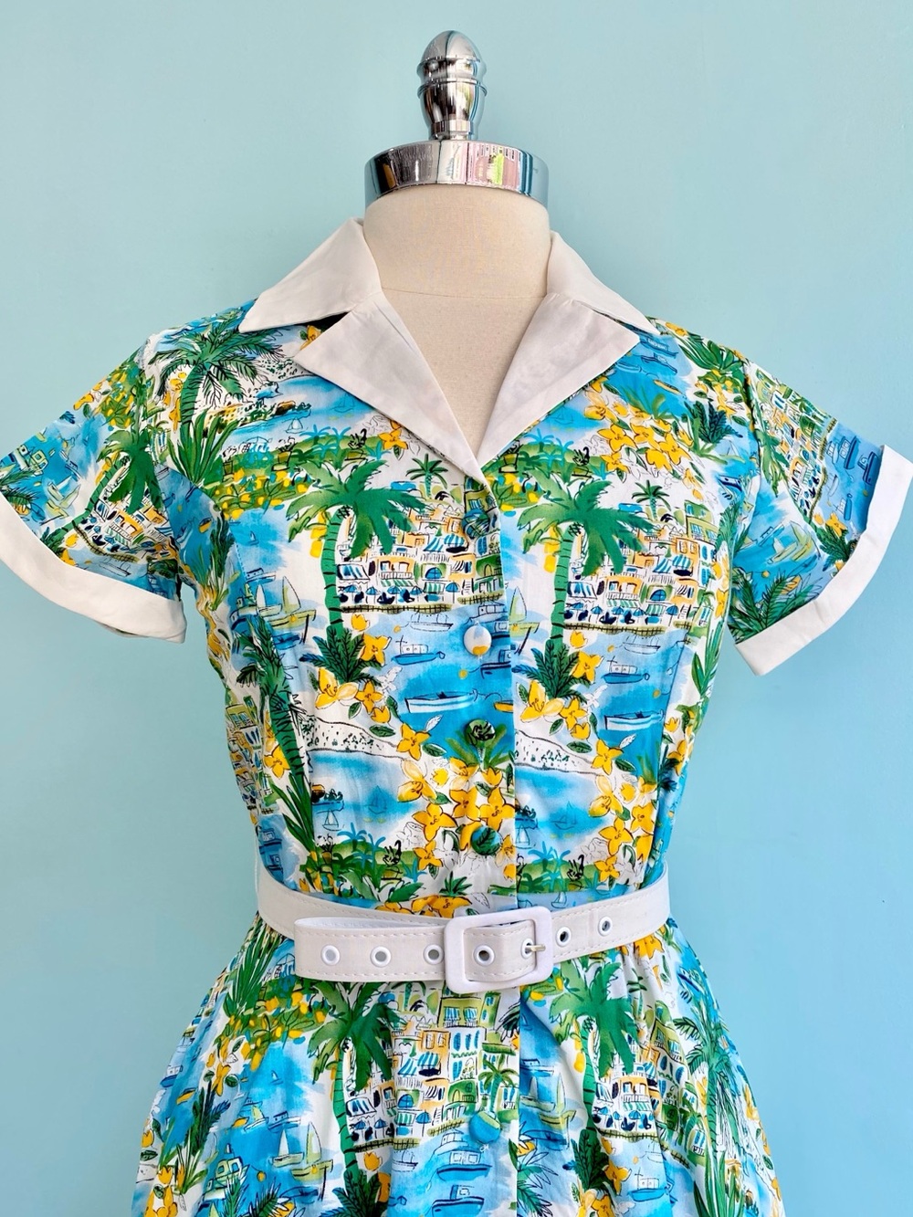 NWT Unique Vintage Alexis Seaside Village Shirtwaist Cotton Dress Size Large - Picture 2 of 8